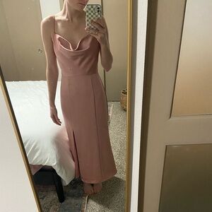 Amsale Blush Midi Dress with Cowl Neck